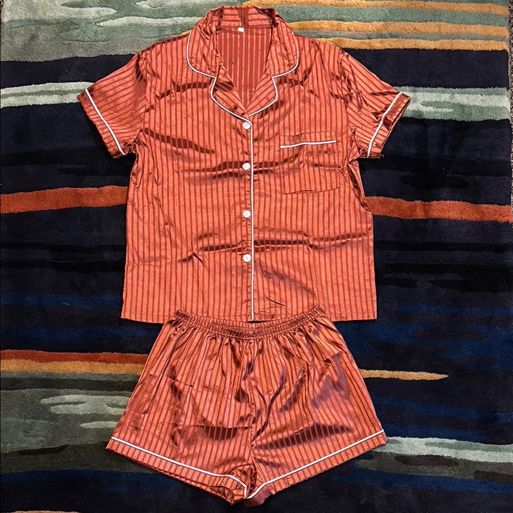Striped Red Satin Pajama Set